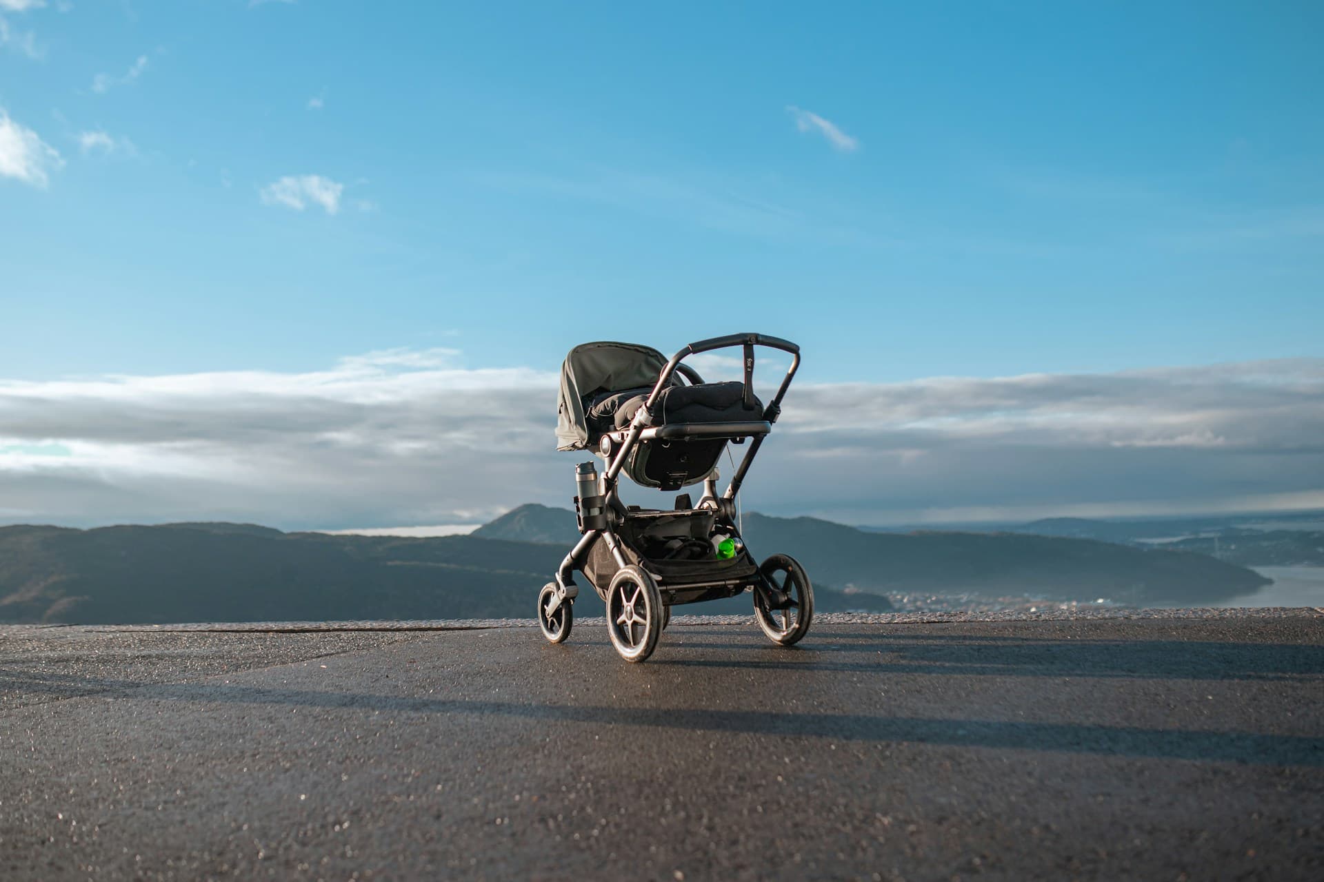 A folded full-size pushchair, the reference size used in our boot tests